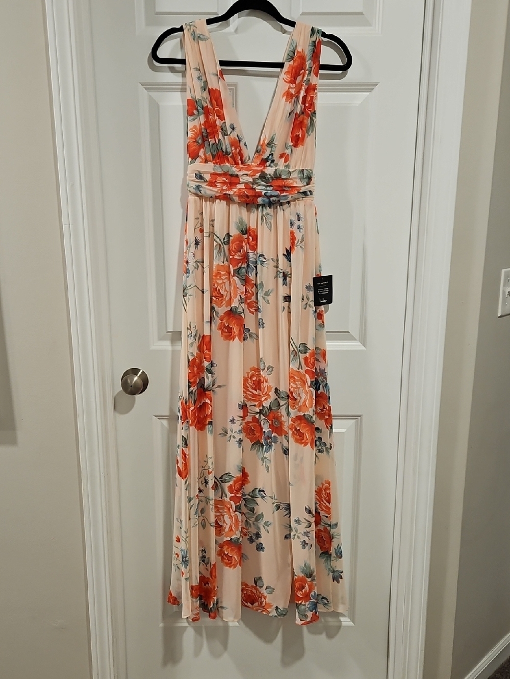 Lulu's Peach Maxi Dress with Orange Floral Print